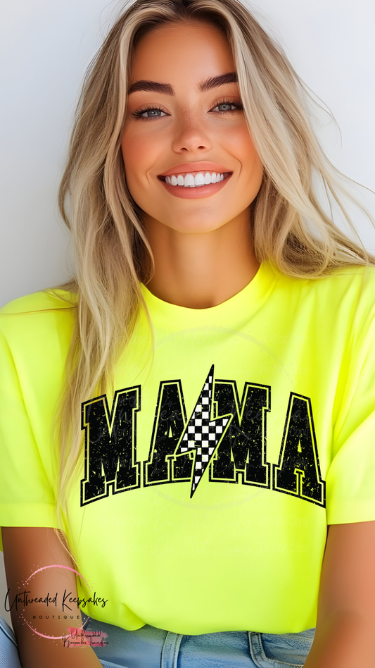 Mama Checkered Bolt Black Cute Womens Graphic T-shirt