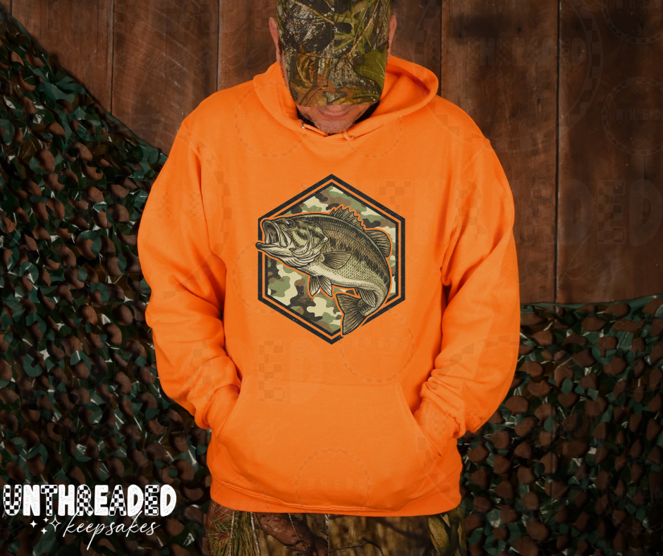 Camo Bass Fishing Hoodie – Blaze Orange Outdoor Hoodie 🎣