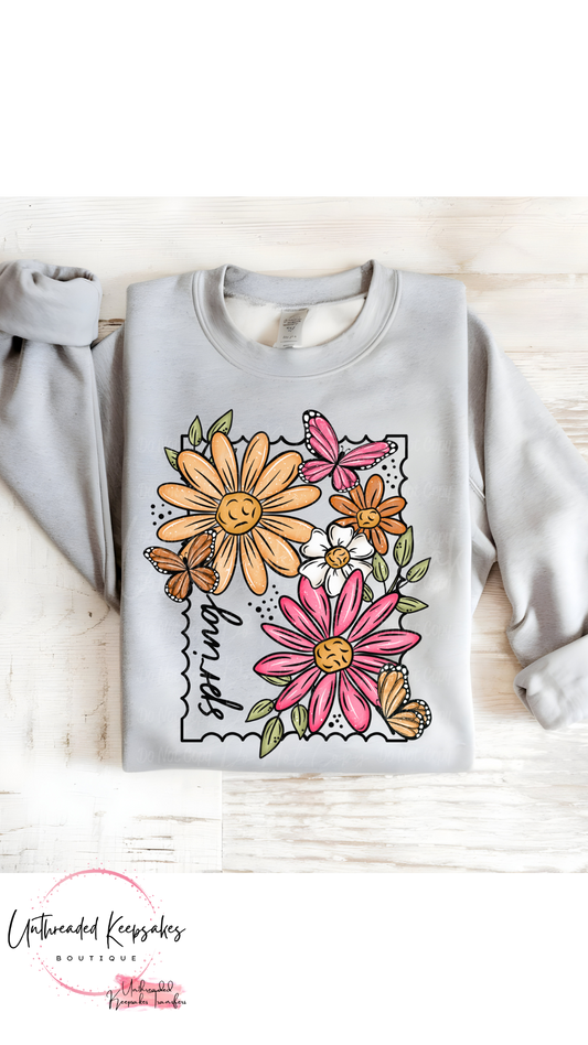 Spring Stamp Flowers Cute Women's Graphic Crewneck