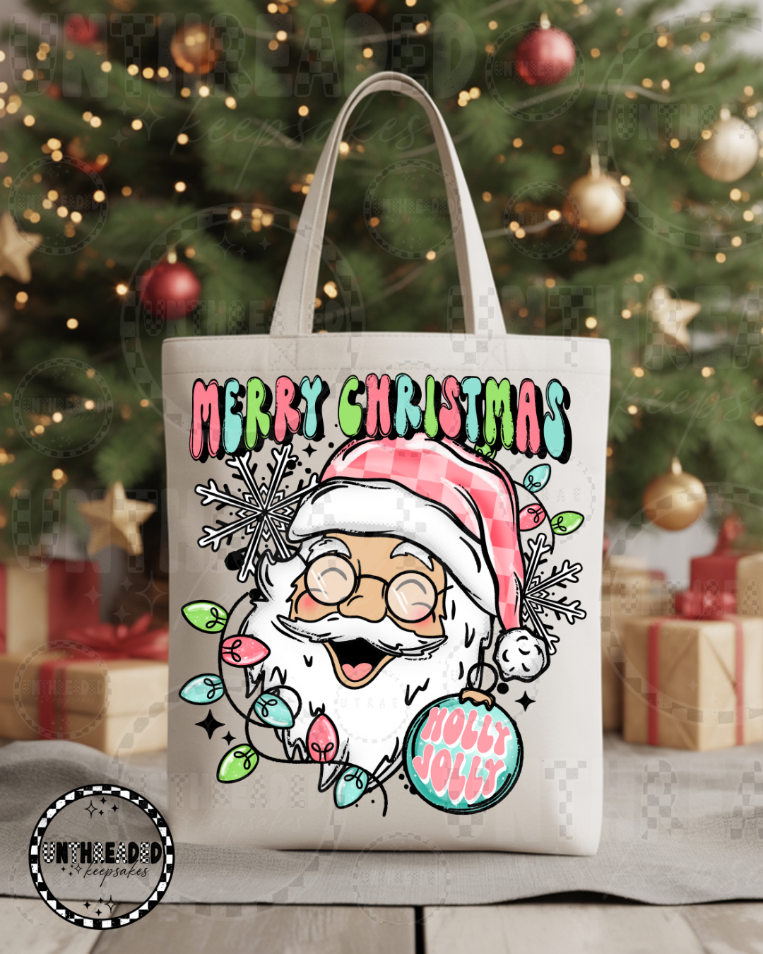 Holly Jolly Retro Santa Tote π|Leopard Santa Merry Christmas Tote π