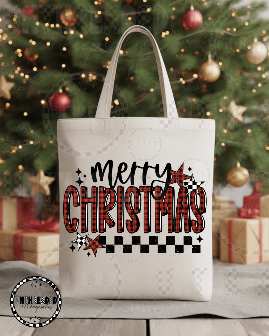 π Merry Christmas Checkered Tote Bag β€οΈπ€