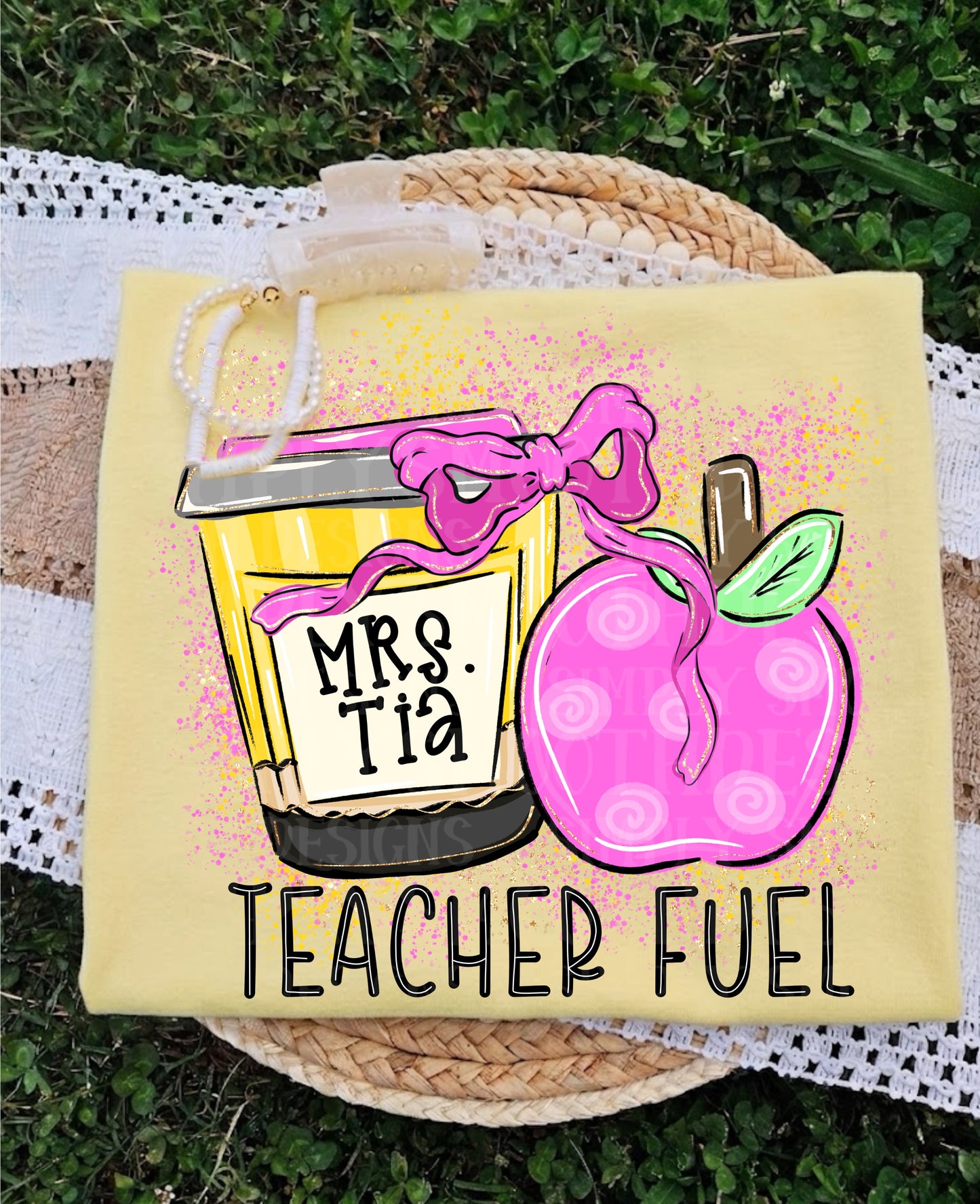 Personalized Teacher Fuel Graphic T-Shirt | Coffee Apple Teacher Name Shirt