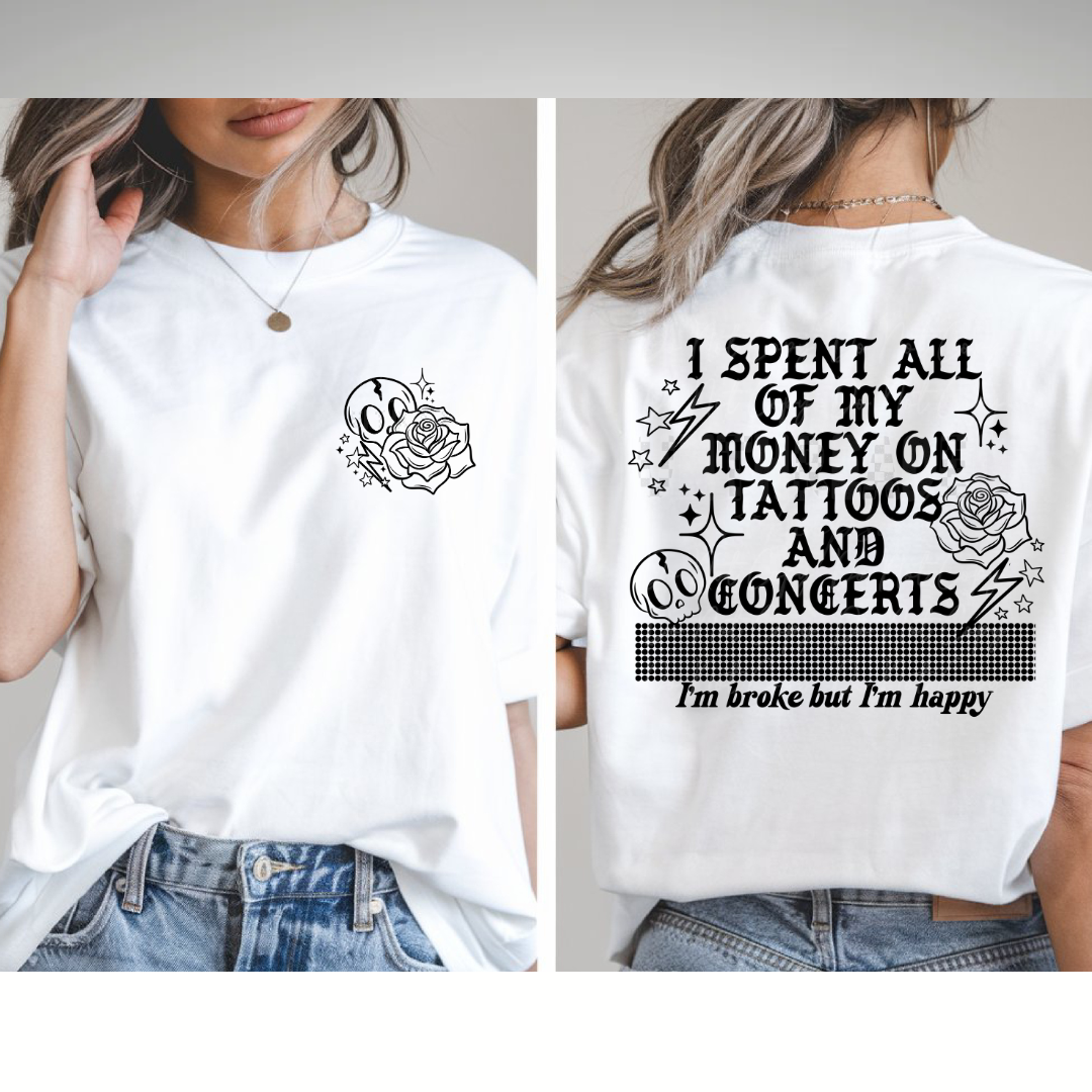 Tattoos and Concerts and No Money Cute Womens Graphic T-Shirt