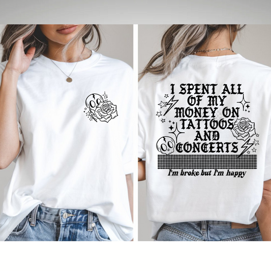 Tattoos and Concerts and No Money Cute Womens Graphic T-Shirt