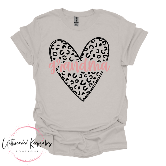 Grandma Cheetah Print Heart Cute Graphic T-Shirt