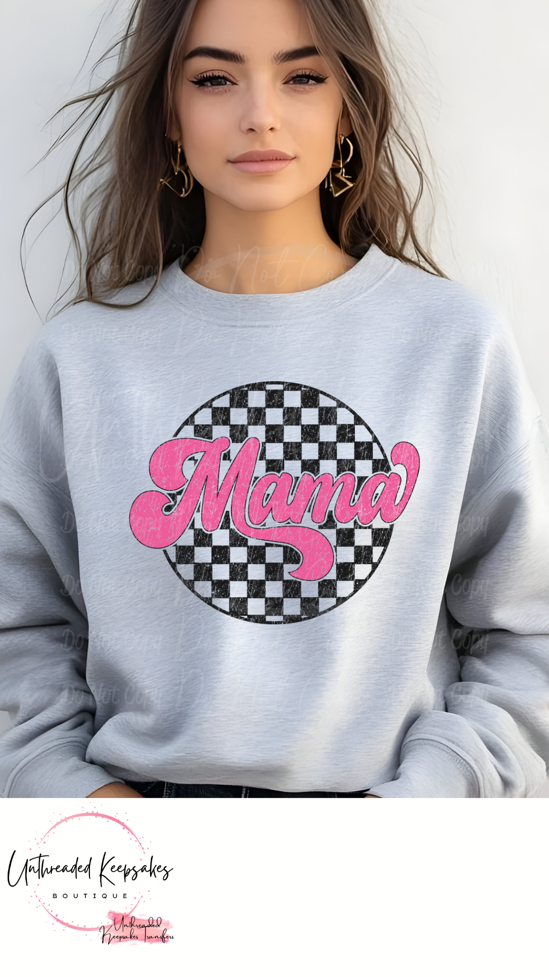 Mama Pink Circle Checkered Women's Graphic Crewneck