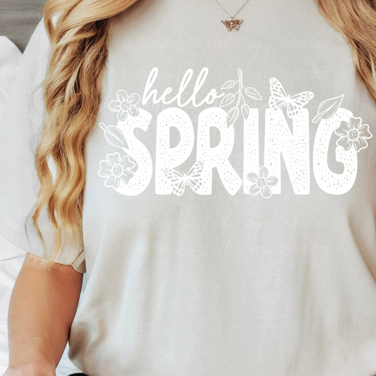 Hello Spring Butterfly Flowers Cute Simple Women’s Graphic T-Shirt