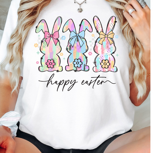 Happy Easter Bunnies Cute Easter Womens Graphic T-Shirt