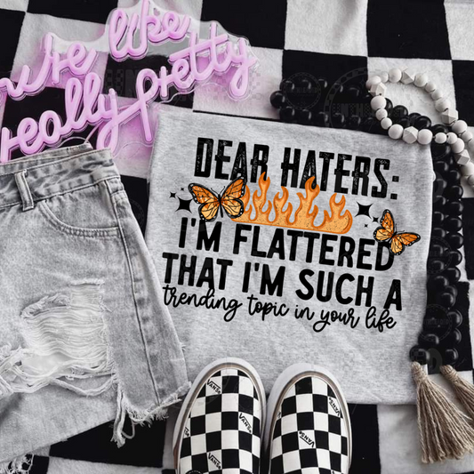 Dear Haters Butterfly & Flames Graphic Tee – Trending Topic Statement Shirt