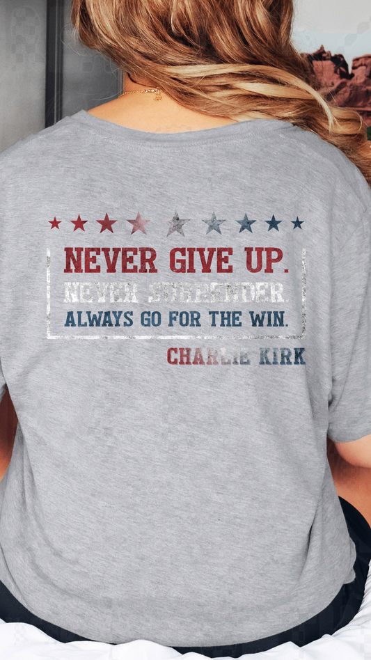 Charlie Kirk Vintage Stars & Stripes Tribute T-Shirt – Never Give Up
