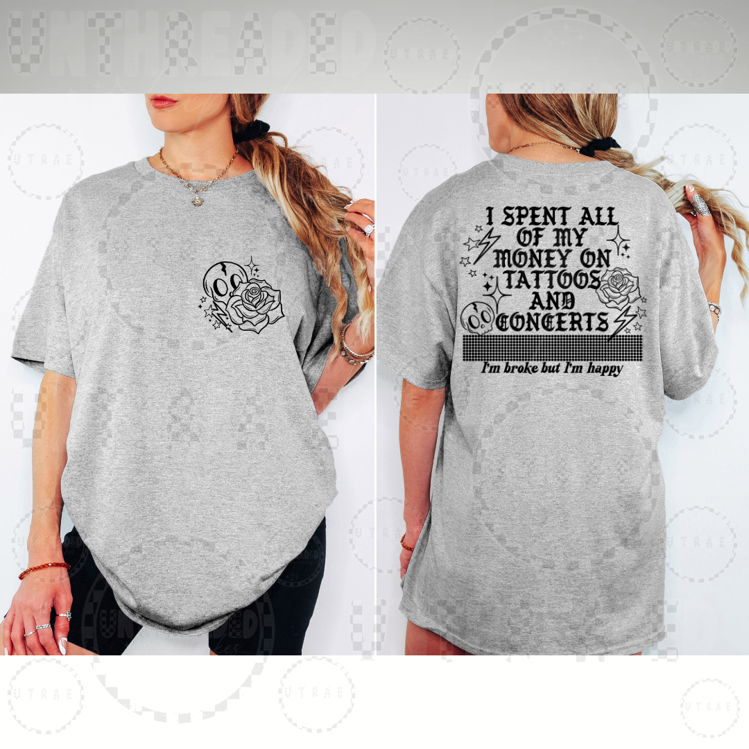 Tattoos and Concerts and No Money Cute Womens Graphic T-Shirt
