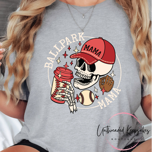 Ballpark Mama Cute Skeleton Baseball Mom Graphic T-Shirt