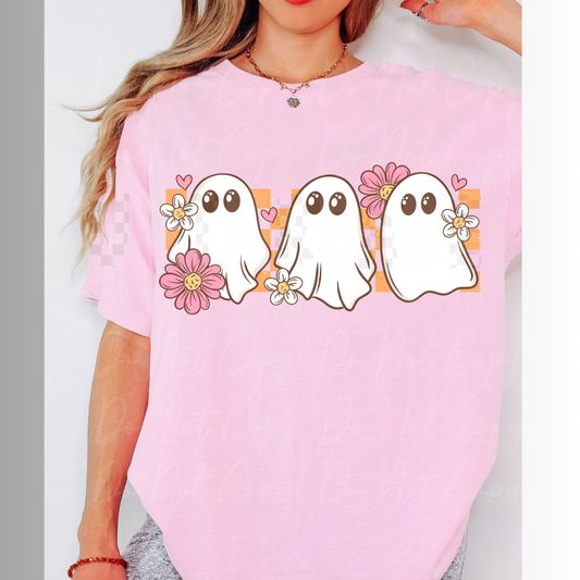 Easter Ghosts Flower Cute Womens Graphic T-Shirt