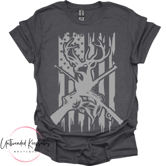 American Flag Hunting Graphic T-SHirt