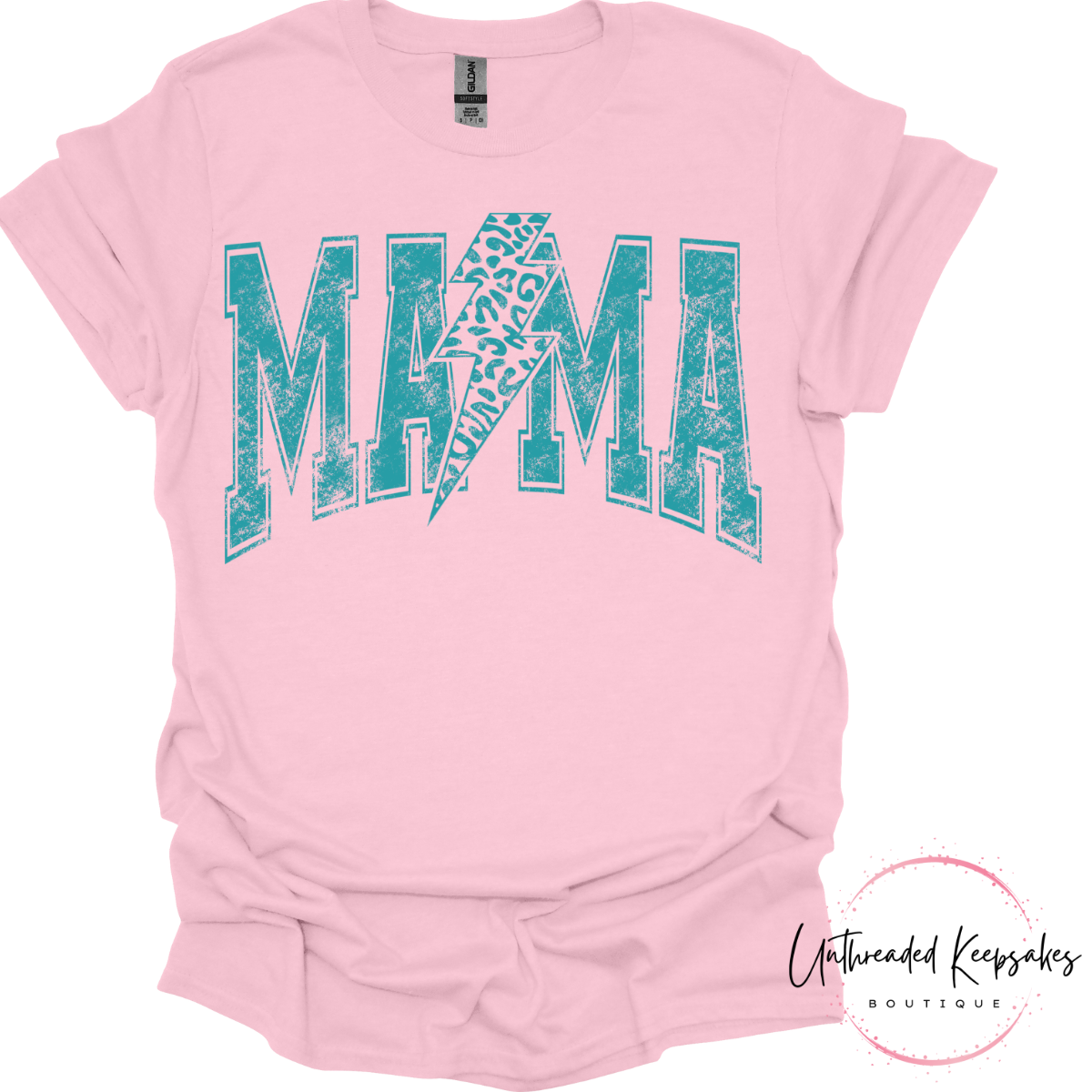 Mama Distressed Cheetah Print Lightening Bolt Graphic T-Shirt