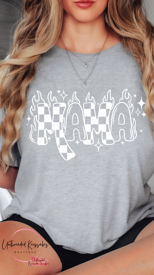 Mama Checkered Flames Cute Womens Graphic T-Shirt
