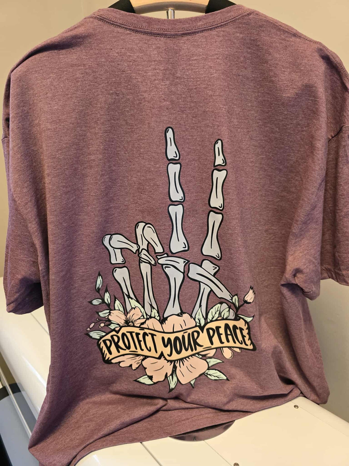 🕊️ Protect Your Peace T-Shirt – 2X – Floral Skeleton Hand Graphic Tee