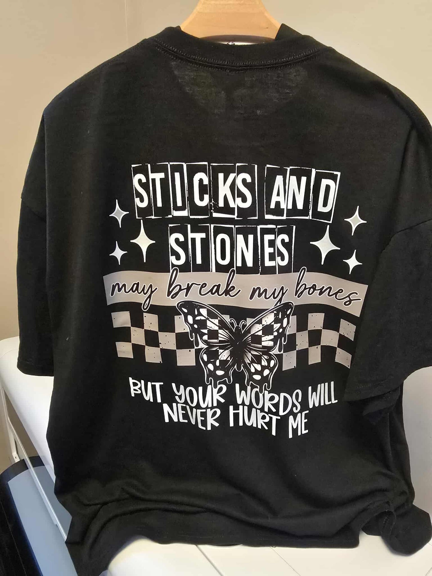 🦋 Sticks and Stones Butterfly T-Shirt – 2X – Positive Affirmation Tee