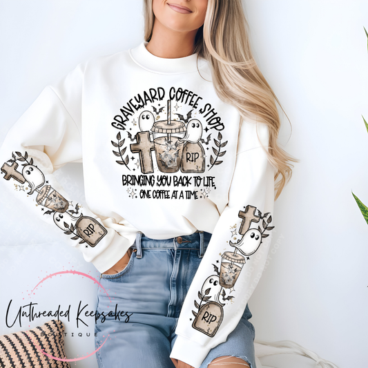 Graveyard Coffee Shop Back To Life Cute Graphic Crewneck
