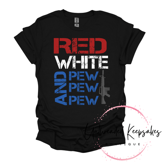 Red White And Pew Pew Pew Graphic T-Shirt