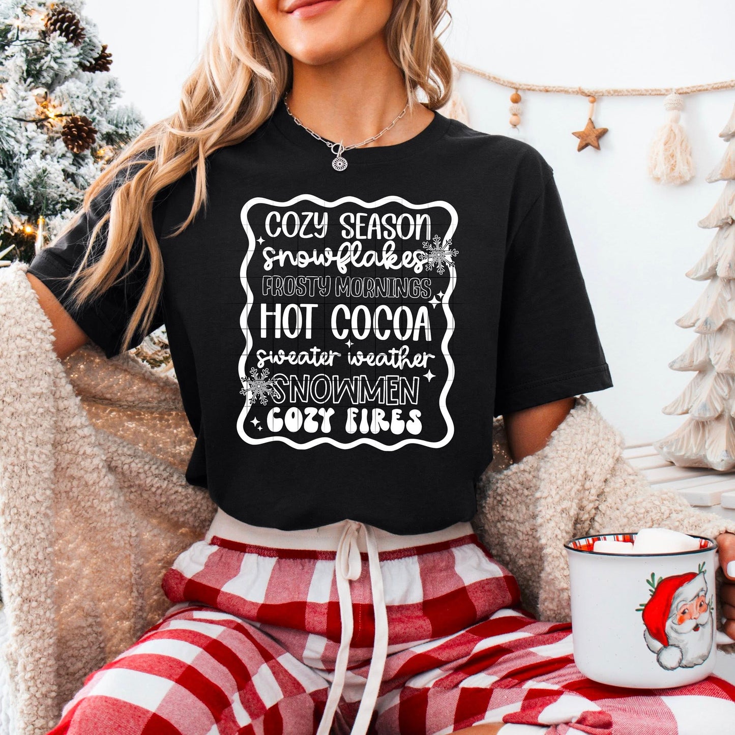 Cozy Season T-Shirt – Winter Hot Cocoa & Snowflakes Graphic Tee