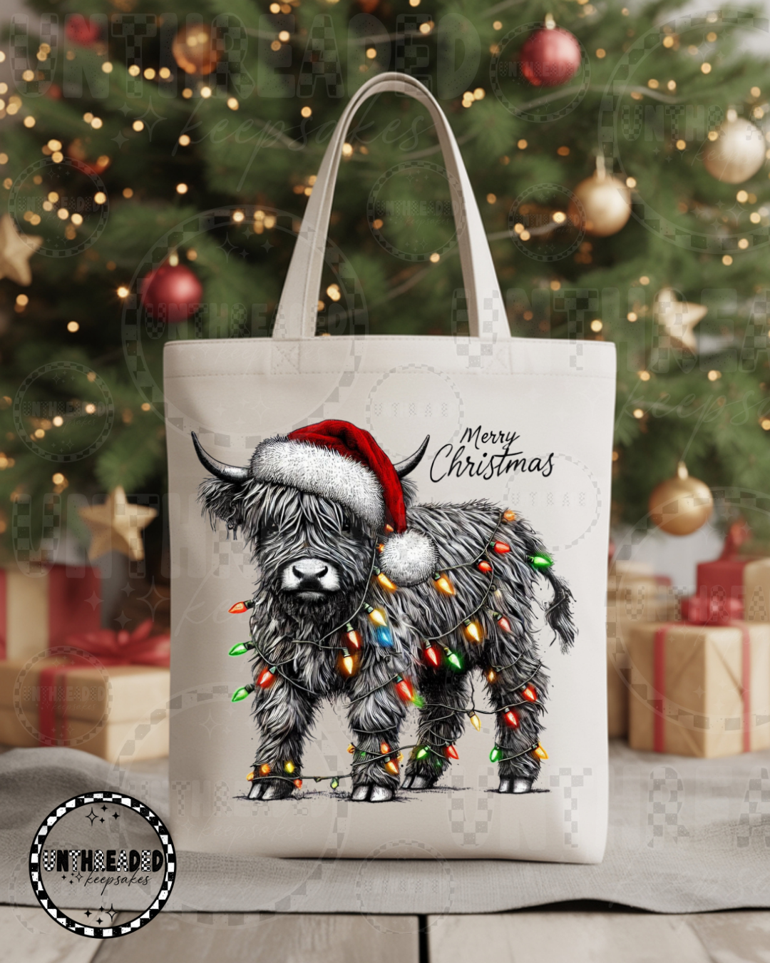 ๐ Merry Christmas Highland Cow Tote Bag ๐ฎ | Rustic Farmhouse Holiday Tote