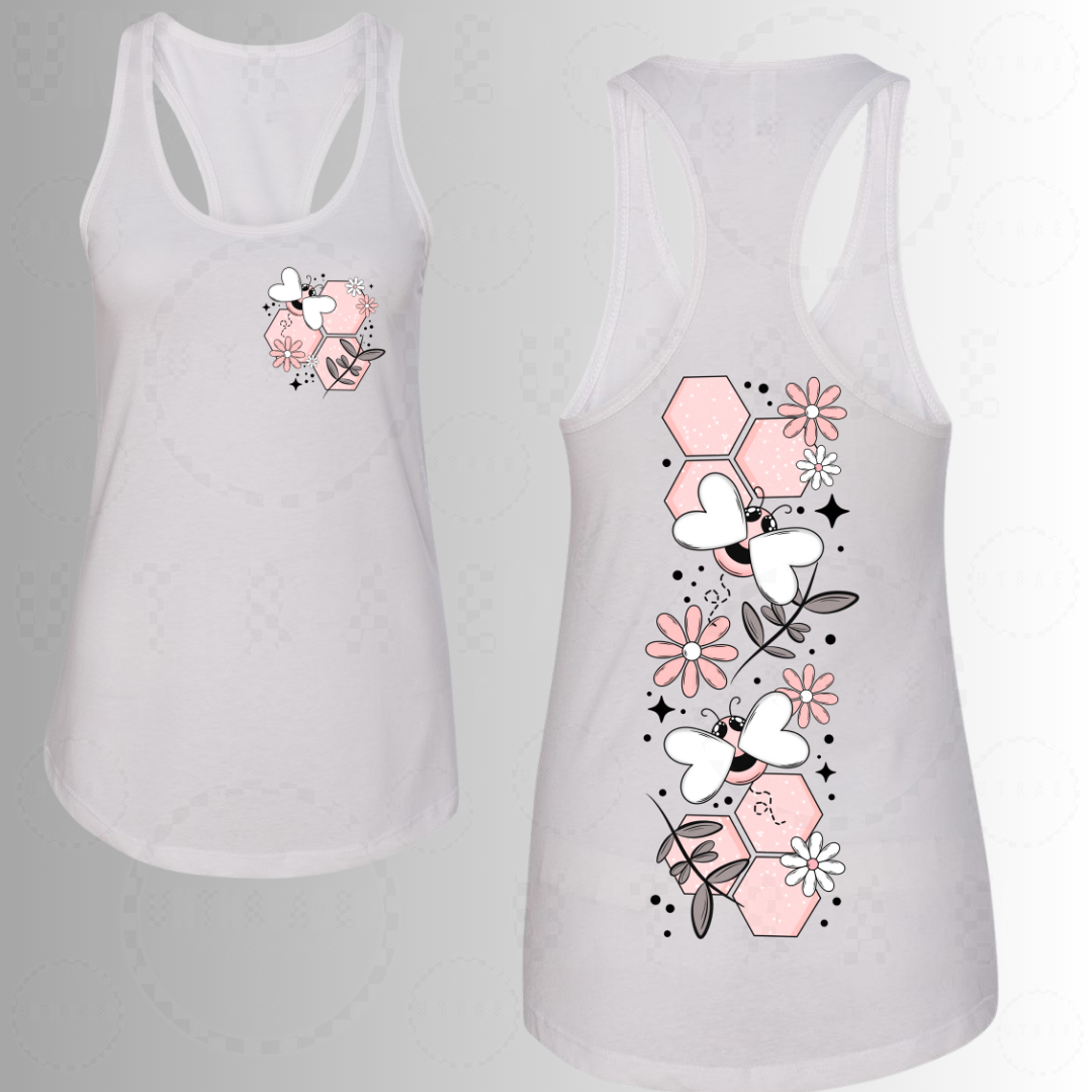 Bumble Bee Pink Flowers Cute Women’s Tank Top