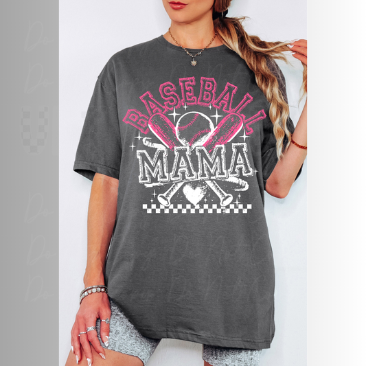 Baseball Mama Pink Womens Graphic T-Shirt