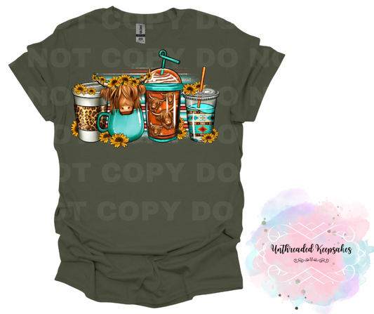 Cow Sunflower Coffee T-Shirt