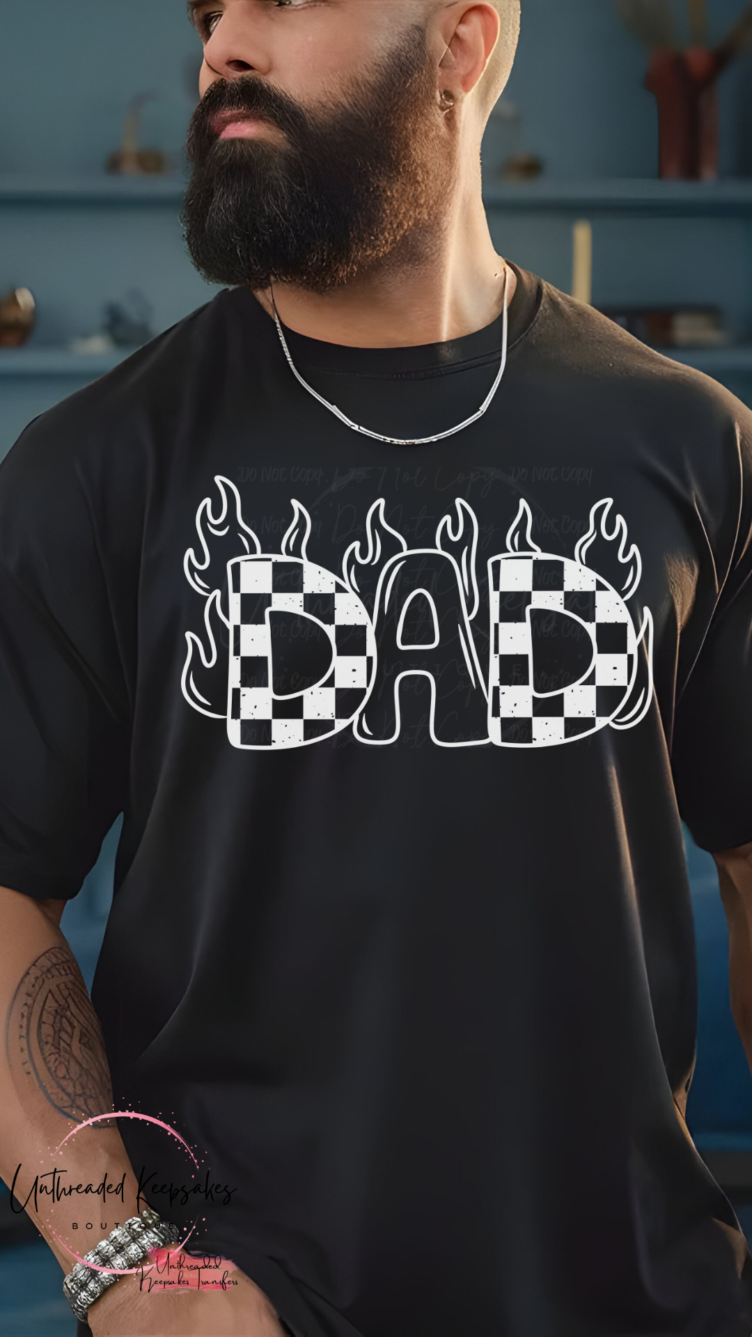 Dad Checkered Flames Mens Graphic T-shirt