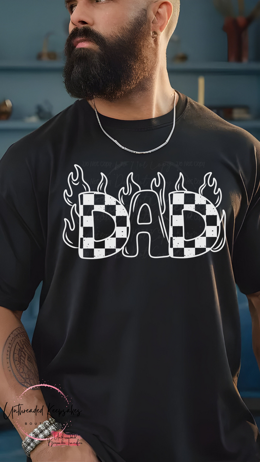 Dad Checkered Flames Mens Graphic T-shirt