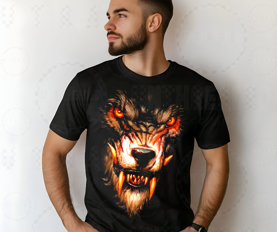 Hellfire Wolf Graphic Tee – Red-Eye Alpha Beast Flame Shirt