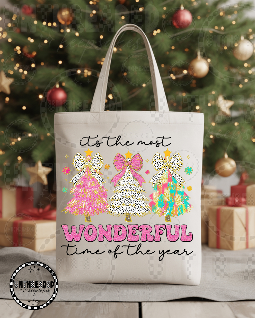 π Itβs the Most Wonderful Time of the Year Tote Bag π | Glitter Christmas Trees Tote