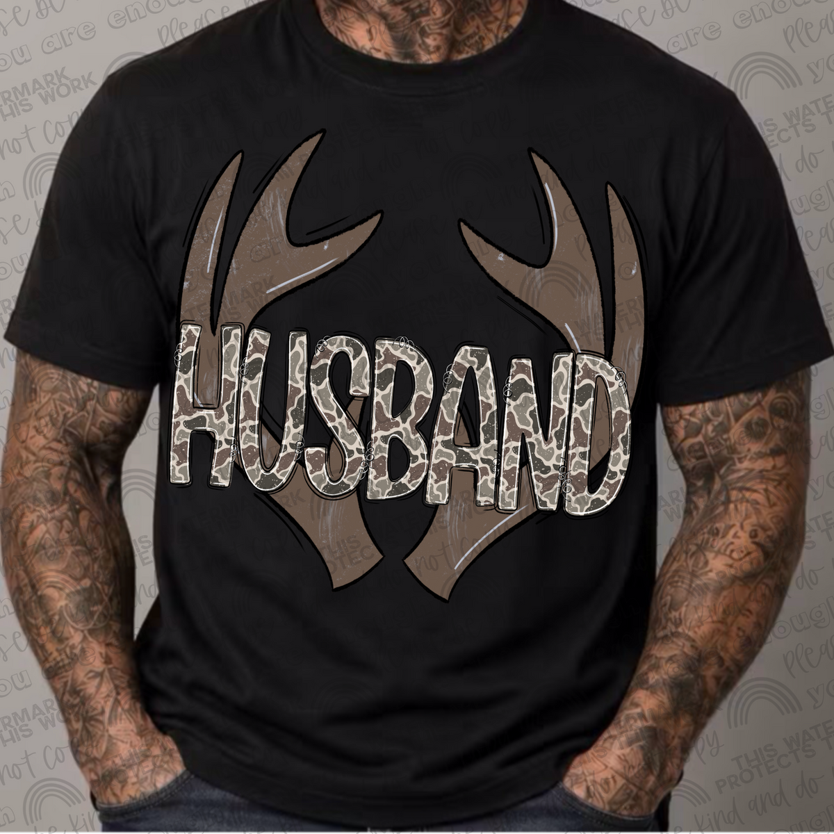 Husband camo antler black shirt