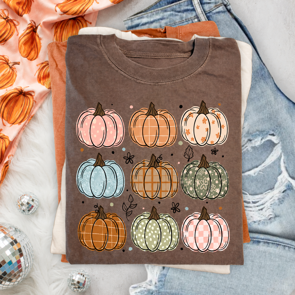 Patterned Pumpkins Fall Graphic Shirt