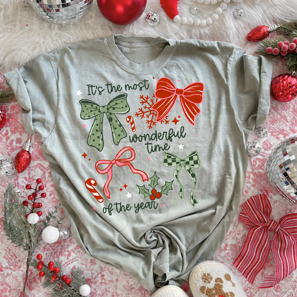 Most Wonderful Time of the Year Bow Christmas Graphic Shirt