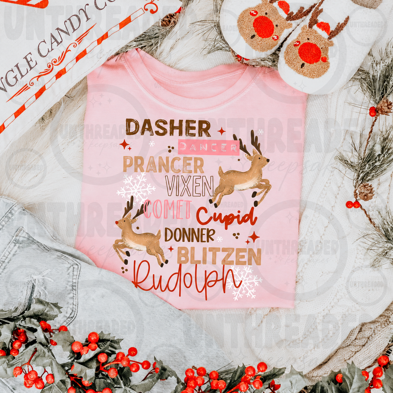 Santa’s Reindeer Names Christmas Graphic Shirt