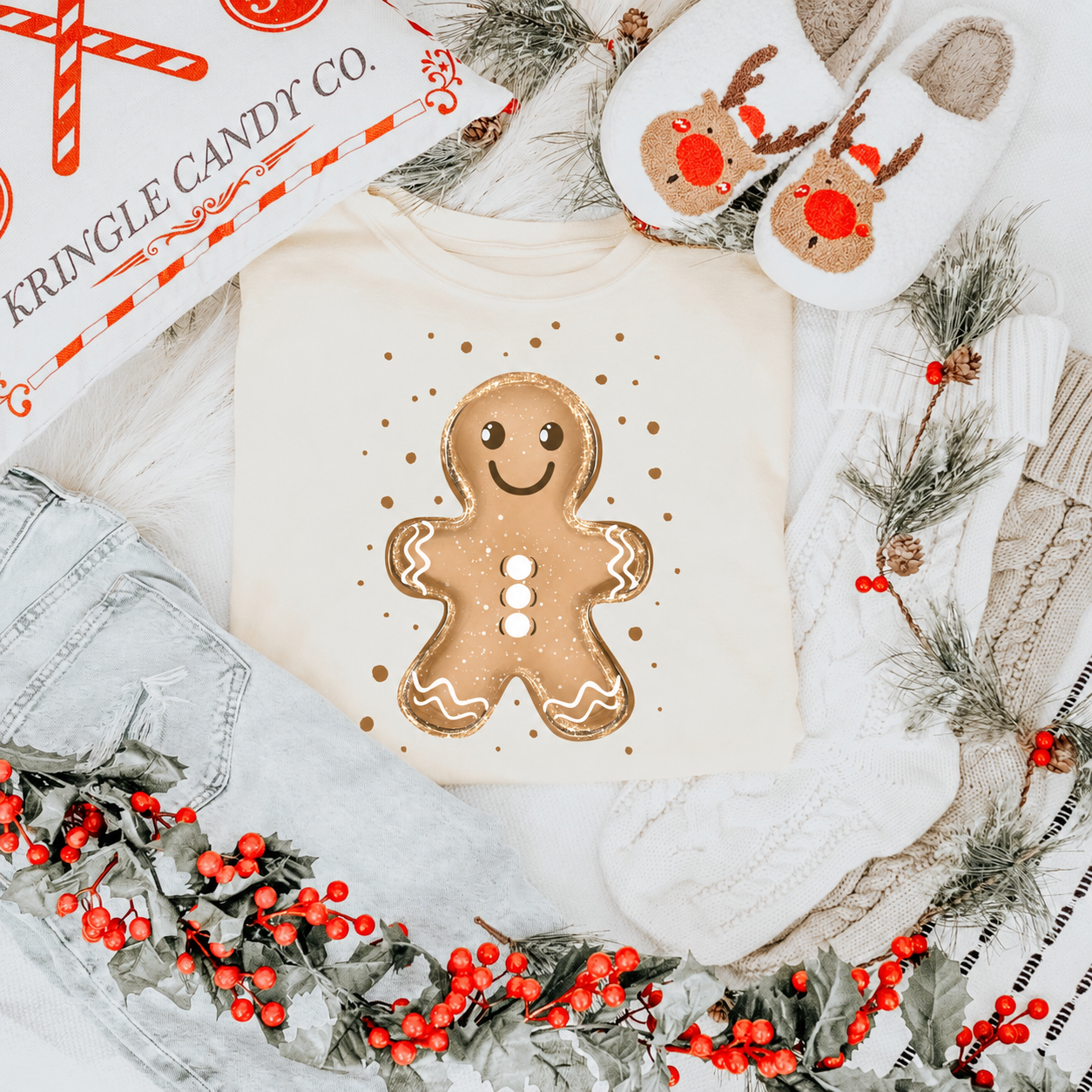 Cute Gingerbread Man Christmas Graphic Shirt