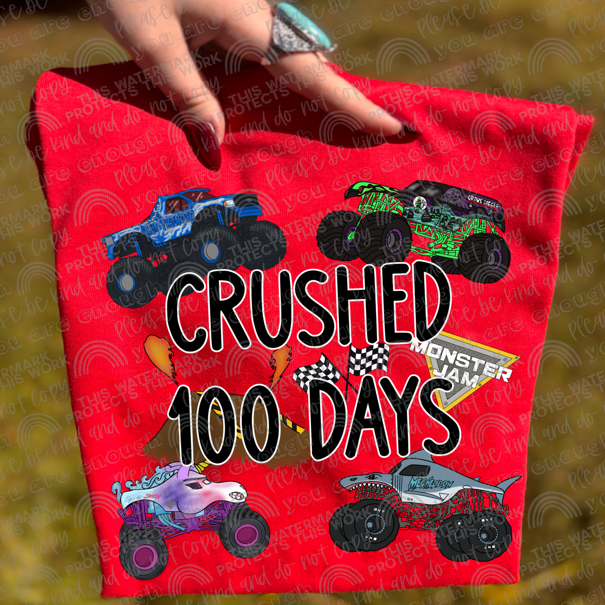 Crushed 100 Days Monster Trucks Youth School T-Shirt