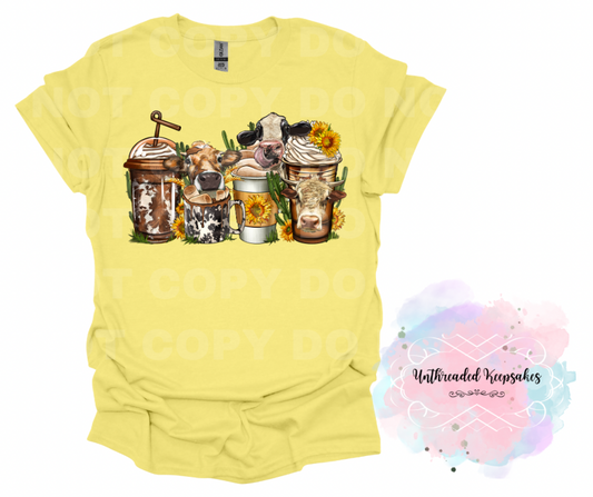 Cow Coffee Sunflower T-Shirt