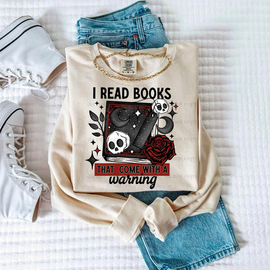 I Read Books That Come With a Warning Book Inspired Cute Womens Graphic Crewneck