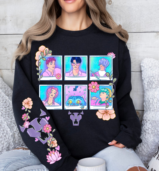 πΈ Pastel Anime Grid Crewneck Sweatshirt | Soft Aesthetic Character Pullover