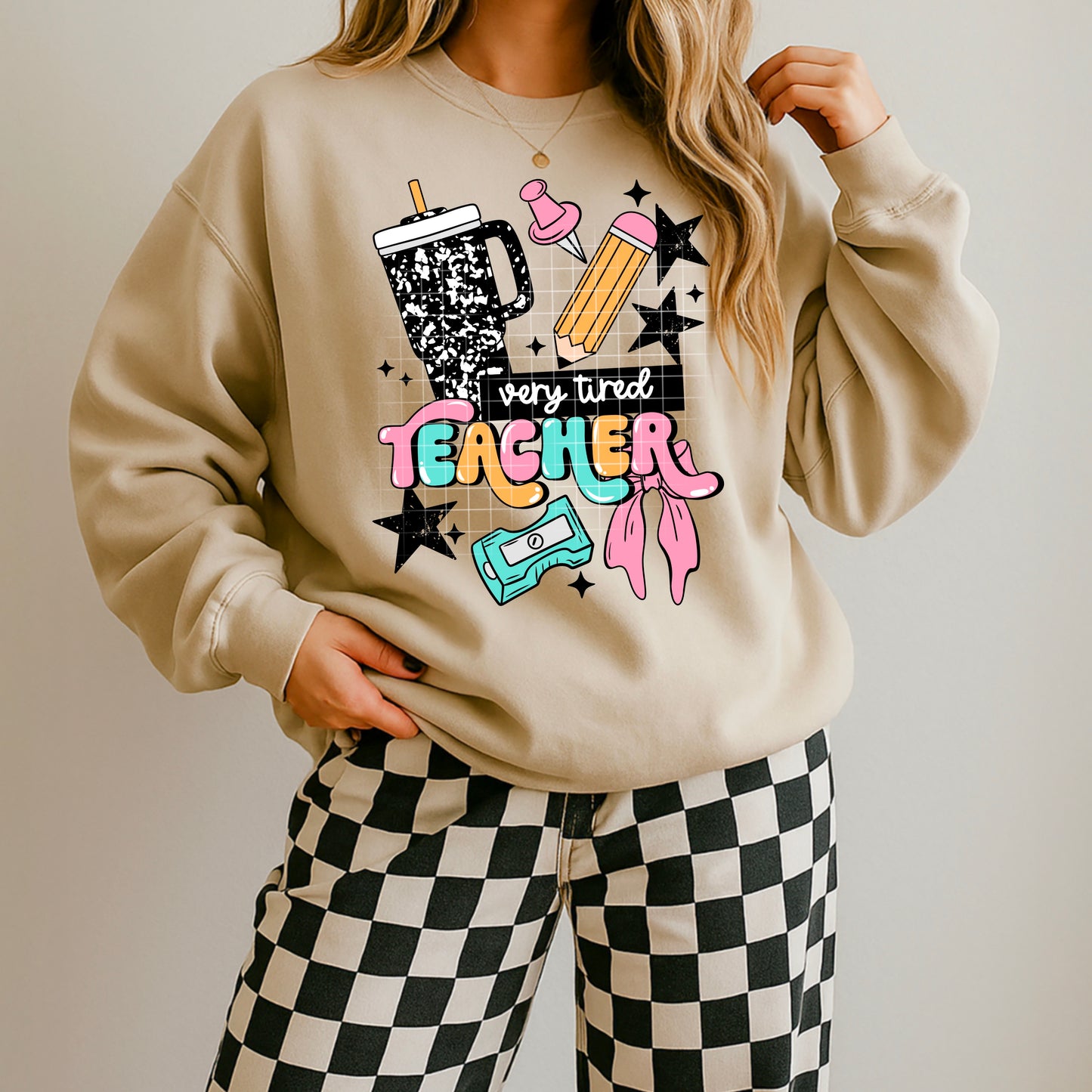 π΄β¨ Very Tired Teacher Sweatshirt π Funny Teacher Life Crewneck