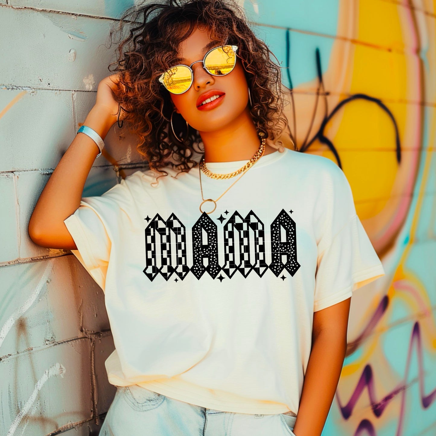 Checkered “MAMA” Graphic Tee 🖤🤍