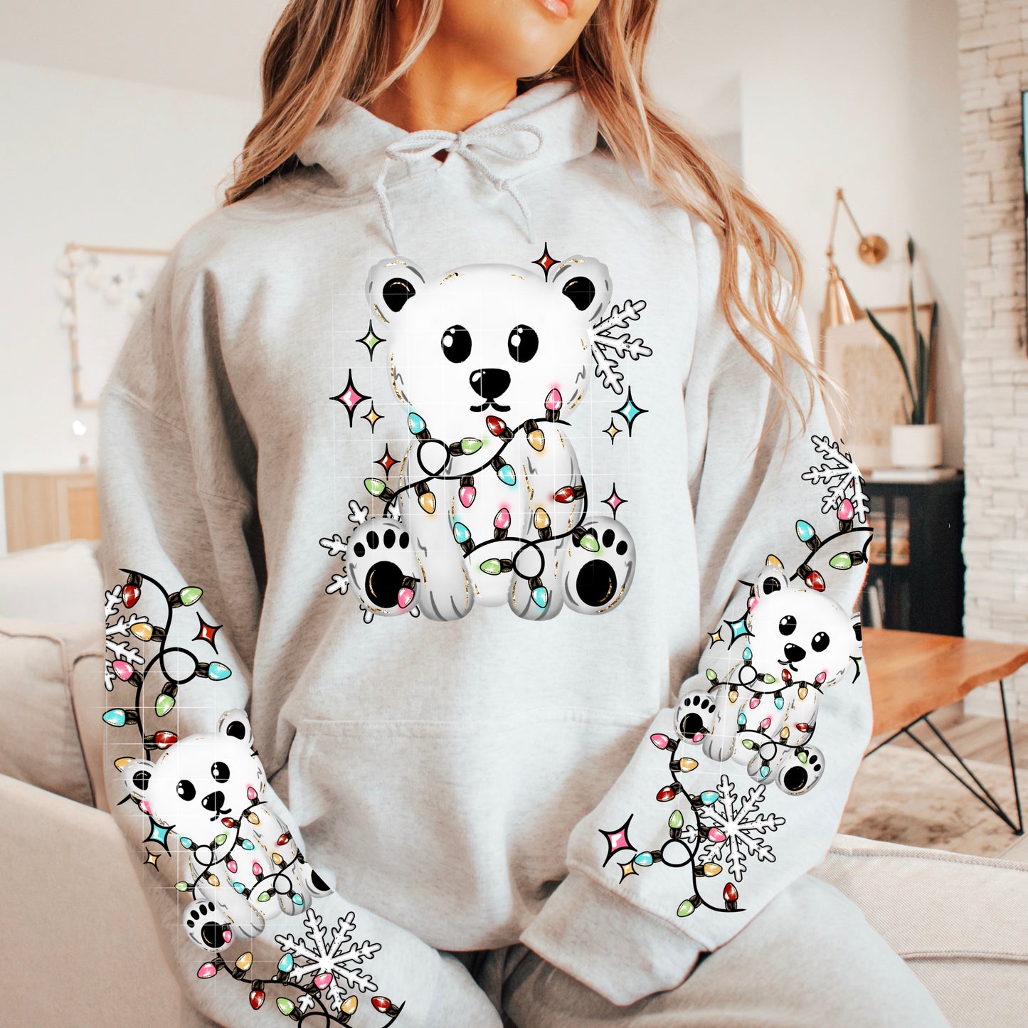 π»ββοΈβ¨ Cute Polar Bear Christmas Hoodie With Cute Sleeves π Holiday Lights Sweatshirt