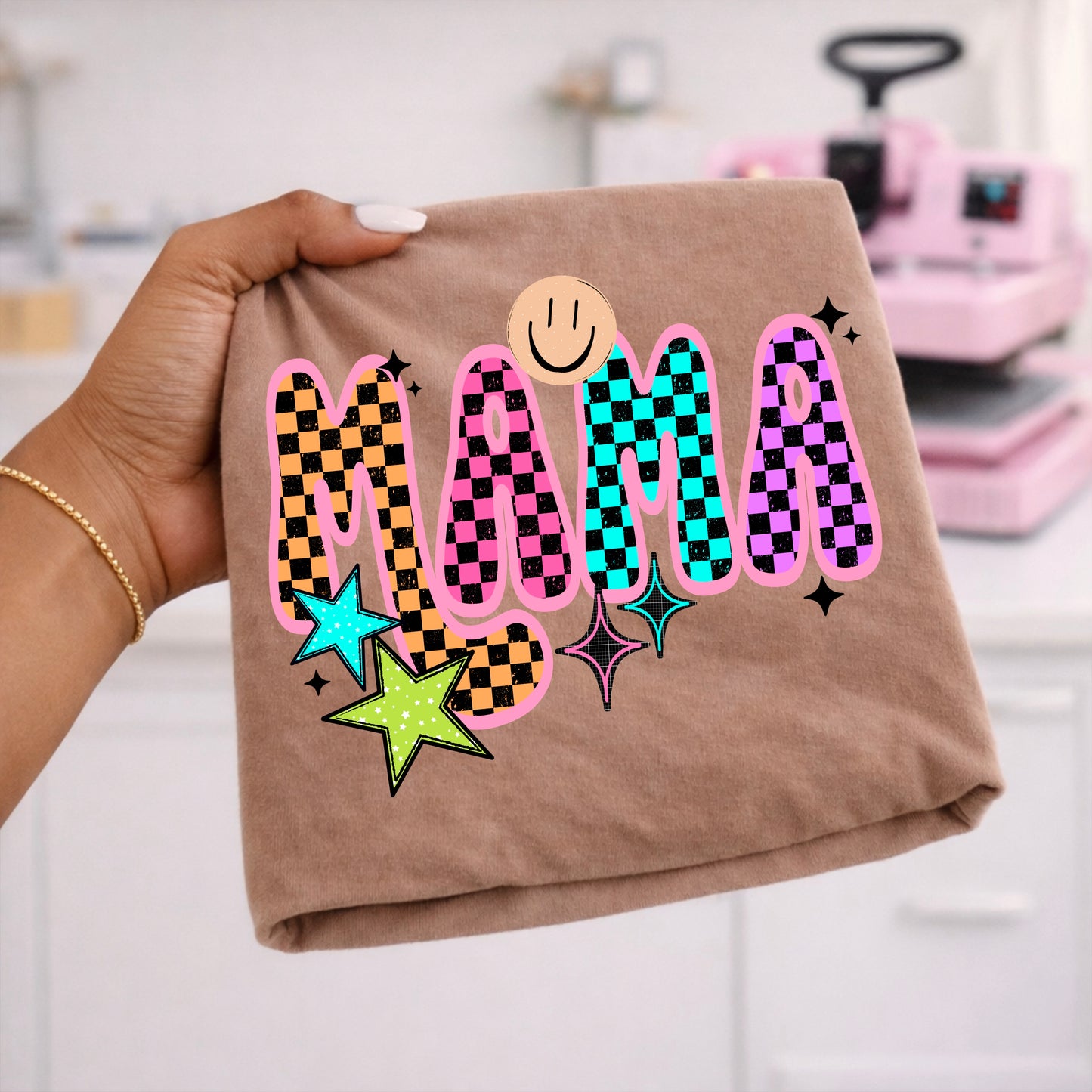 Checkered Mama Graphic T-Shirt | Trendy Retro Mama Tee | Cute Mom Shirt