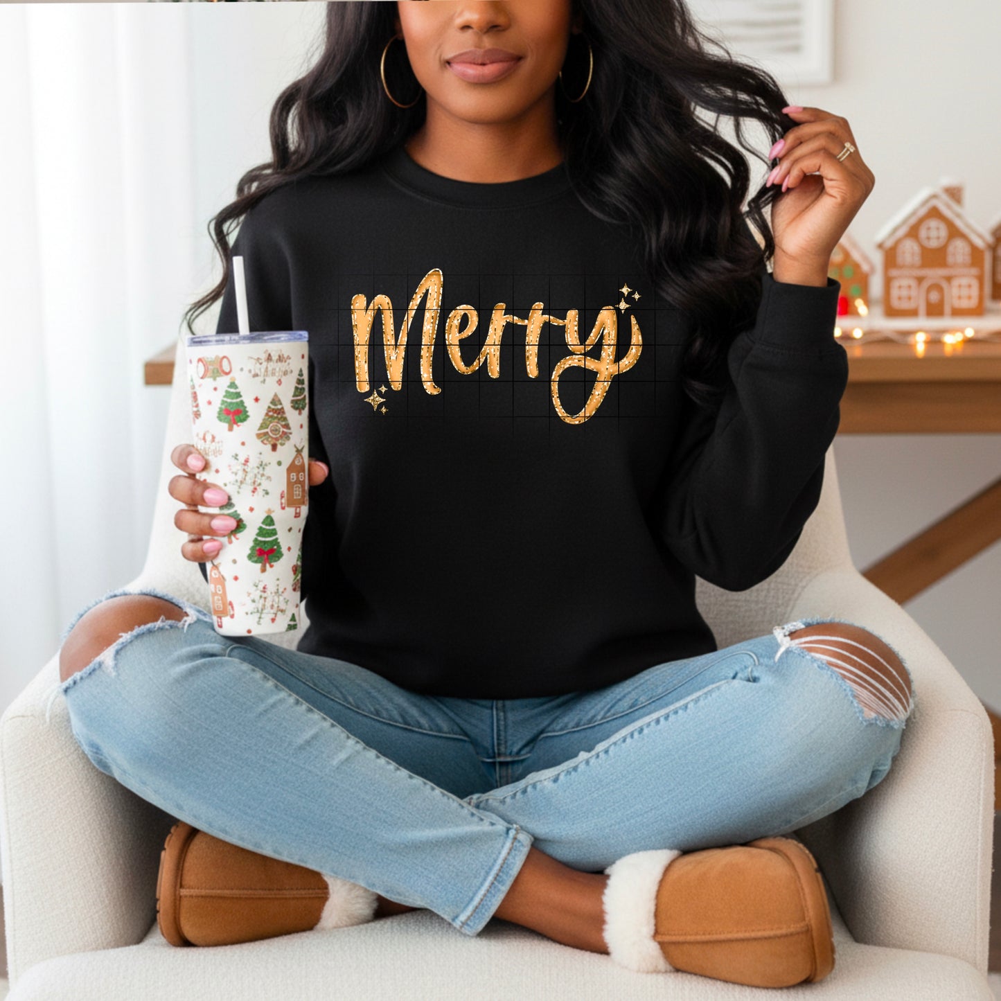β¨π Merry Christmas Sweatshirt π Festive Holiday Glitter Script Crewneck