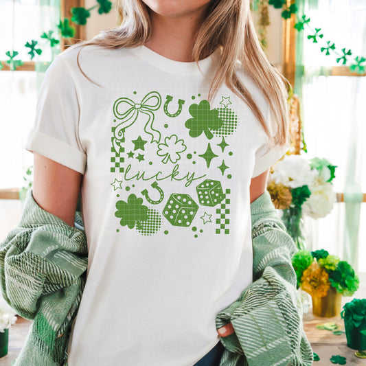 Lucky Graphic Tee – Clover Dice Horseshoe Shirt