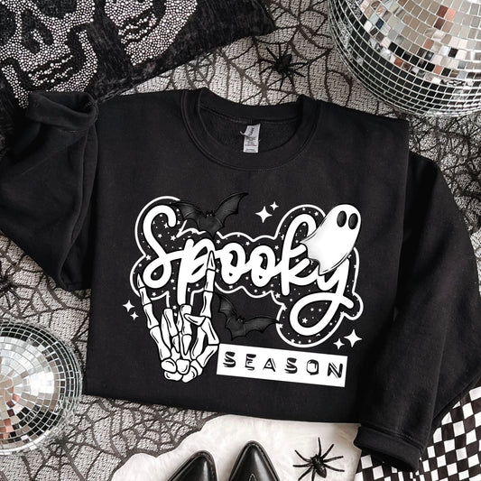Spooky Season Skeleton Hand Sweatshirt | Cute Ghost Halloween Crewneck | Bat & Skeleton Rock Hand Pullover | Fall Graphic Sweatshirt | Halloween Gift for Her π»π¦π§‘