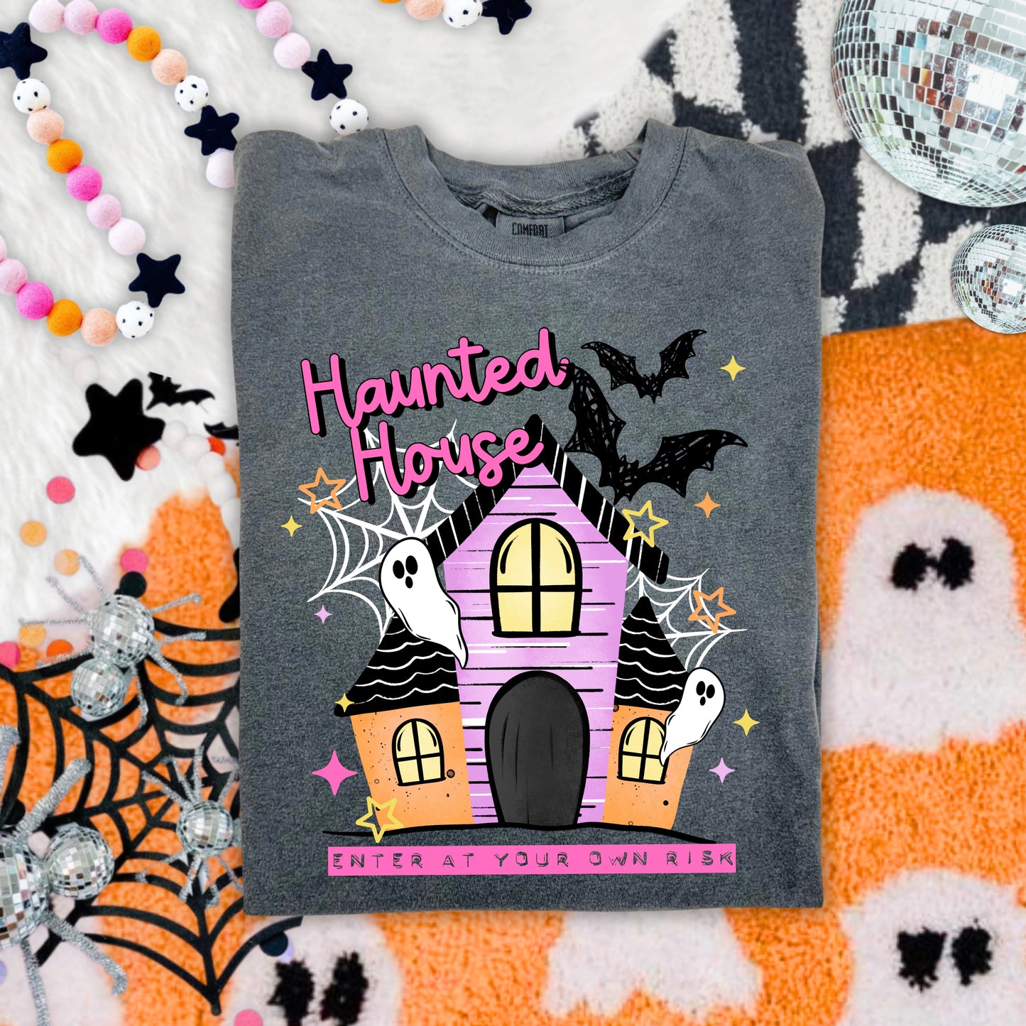 Haunted House Enter at Your Own Risk Halloween Graphic Tee